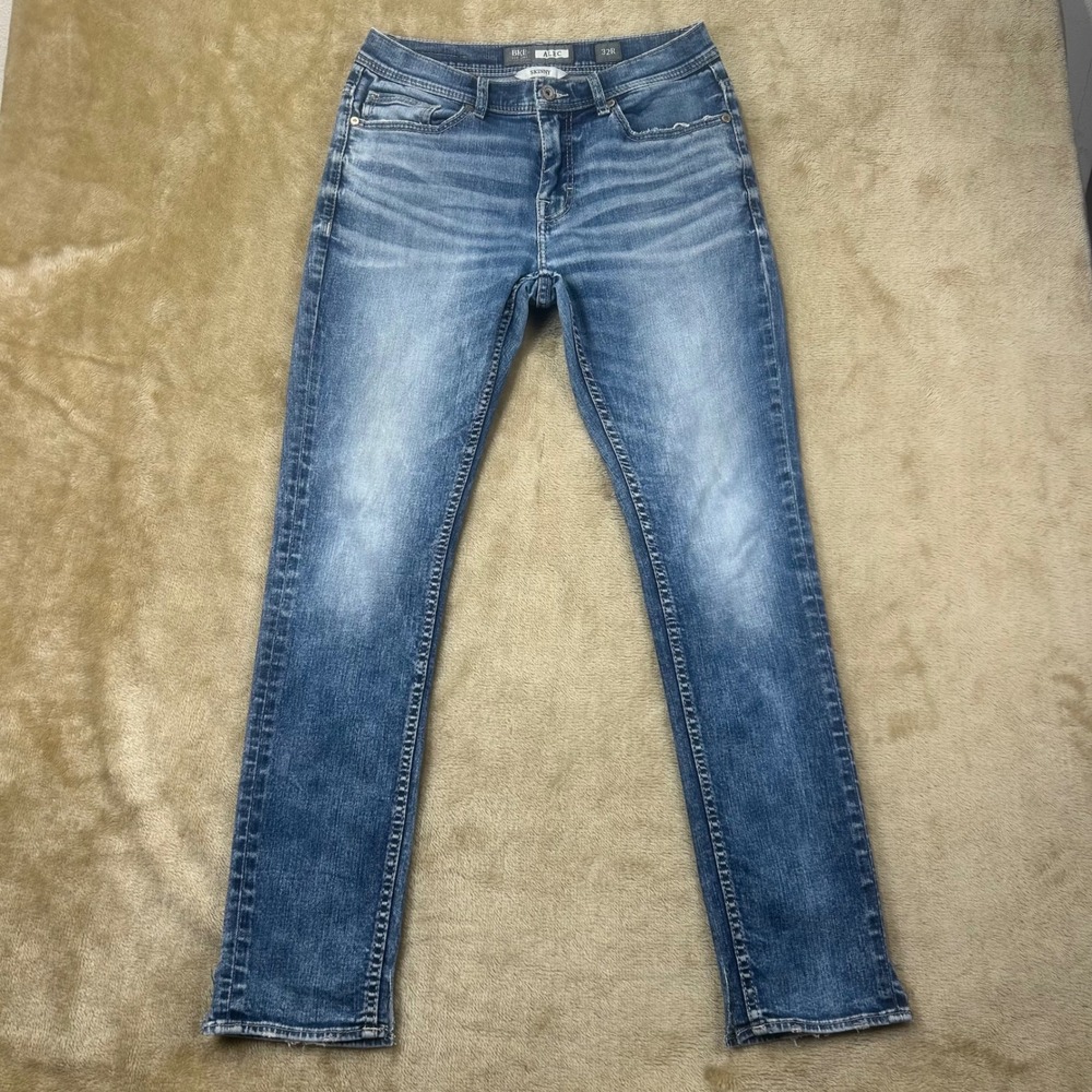 BKE Alec Skinny‎ Jeans Mens 32R Medium Wash Distressed Stretch Denim Blue